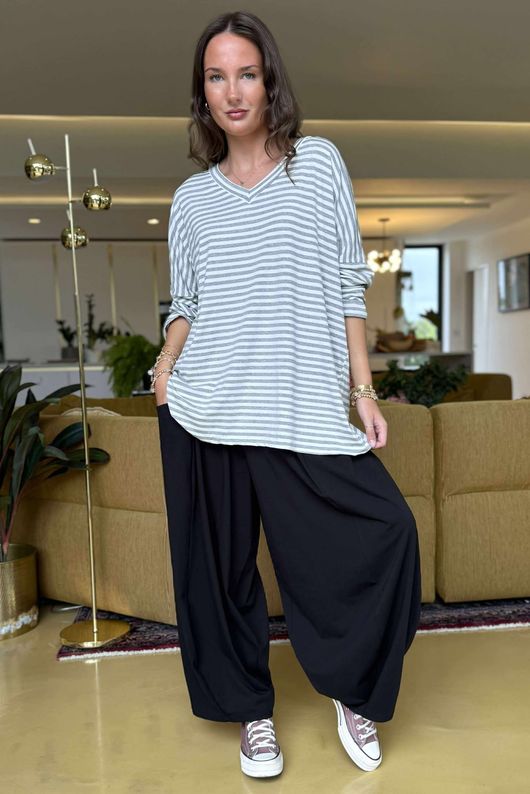  Perfect Breton V Long Sleeve Top Light Grey /1=